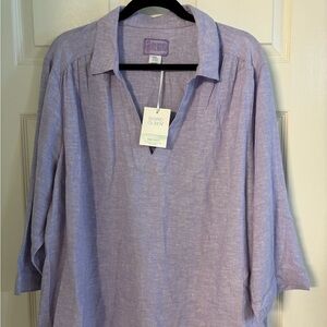 Sigrid Olsen Women’s Light Purple Linen Blend Blouse, Size XXL